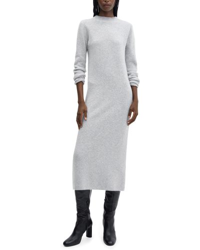 Mango Funnel Neck Long Sleeve Midi Sweater Dress - Gray