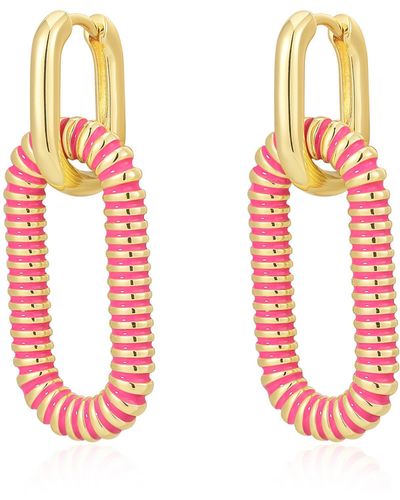 Luv Aj Le Signe Neon Pink Loop Hoop Drop Earrings - Red