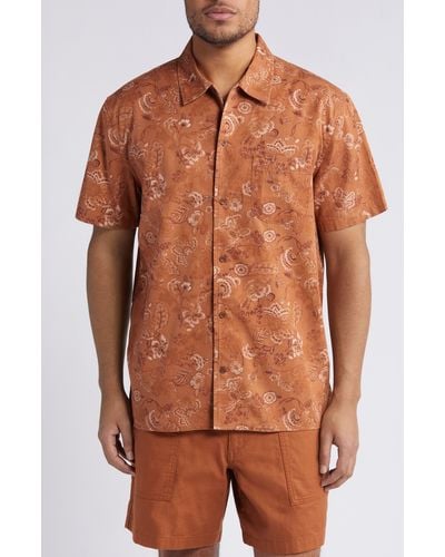 Treasure & Bond Trim Fit Floral Paisley Short Sleeve Button-up Shirt - Brown