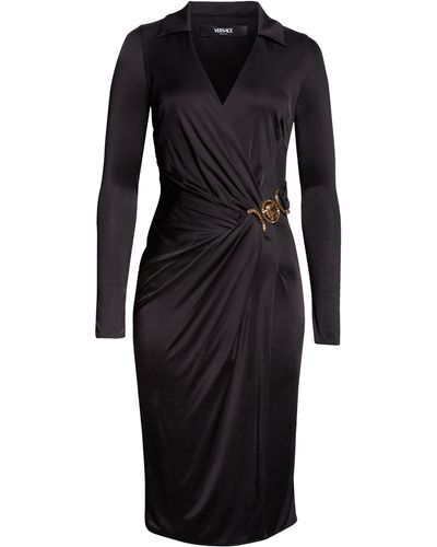 Versace Medusa '95 Long Sleeve Wrap Dress - Black
