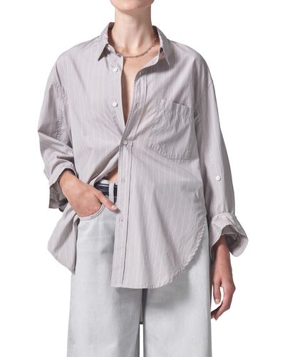 Citizens of Humanity Kayla Stripe Oversize Poplin Button-up Shirt - Gray