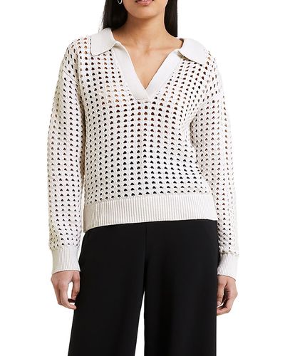 French Connection Manda Open Stitch Polo Sweater - White