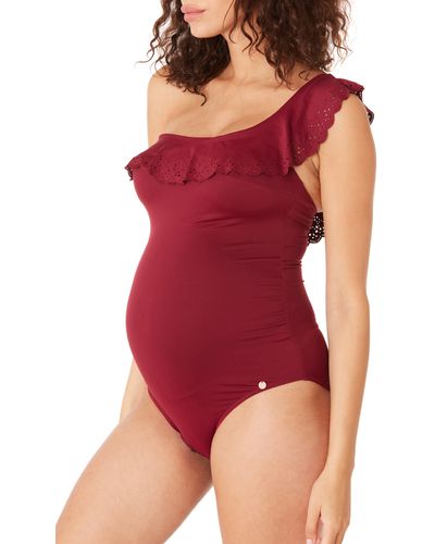Cache Coeur Bloom One-shoulder One-piece Maternity Swimsuit - Red