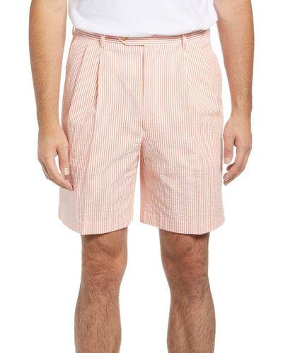 Berle Pleated Seersucker Shorts - Pink
