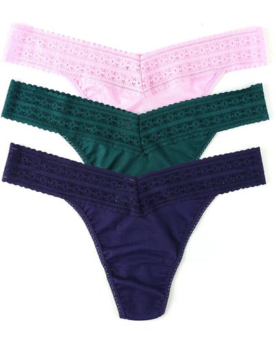 Hanky Panky Dream Lace Trim Thong - Pack Of 3 - Blue