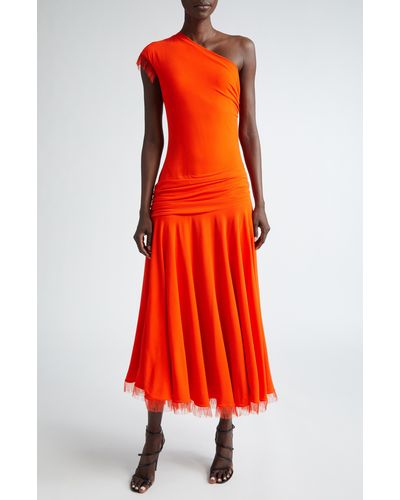 Brandon Maxwell Tess One-shoulder Fringe Gown - Red