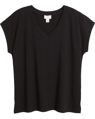 Caslon Caslon(r) Extended V-neck T-shirt - Black