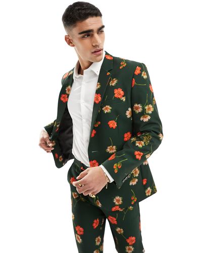 ASOS Slim Fit Floral Suit Jacket - Green