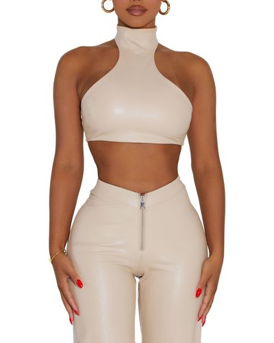 Naked Wardrobe Good Faux Leather Crop Top - Natural
