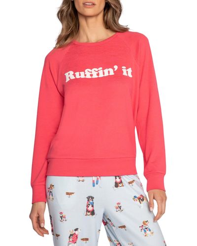 Pj Salvage Ruffin' It Jersey Pajama Sweatshirt - Red