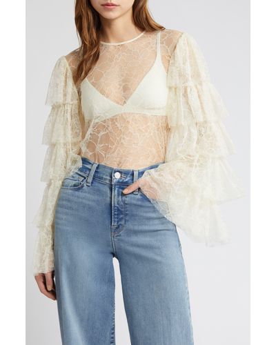 FRAME Ruffle Sleeve Lace Top - Blue
