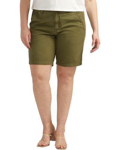 Jag Jeans Mid Rise Cotton & Linen Twill Shorts - Green