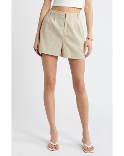Open Edit High Waist Linen Blend Shorts - Natural
