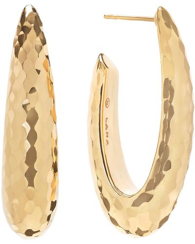 Lana Jewelry Elongated Hammered Hoop Earrings - Metallic