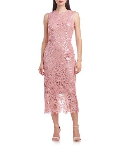 JS Collections Jo Sequin Lace Cocktail Midi Dress - Pink