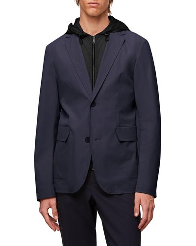 ALPHATAURI Oboss V5.y7.01 Water Resistant Packable Blazer With Removable Hooded Bib - Blue