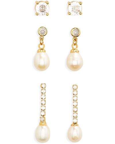 Nordstrom Set Of 3 Assorted Cubic Zirconia & Freshwater Pearl Earrings - White