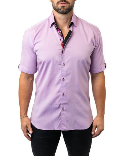 Maceoo Galileo Lavender 37 Contemporary Fit Short Sleeve Button-up Shirt At Nordstrom - Purple