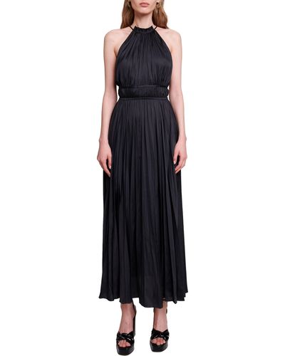 Maje Revilly Pleated Maxi Dress - Black