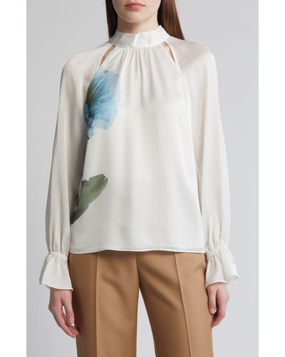 Ted Baker Avaly Print Ruffle Cuff Top - White