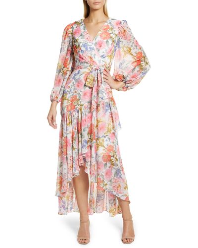Eliza J Floral Print Tiered Ruffle High-low Dress - Pink