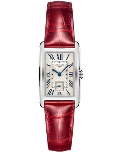 Longines Dolcevita Ii Leather Strap Watch - Red