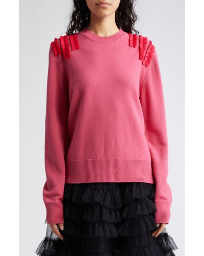Molly Goddard Taffeta Trim Wool & Cashmere Crewneck Sweater - Pink