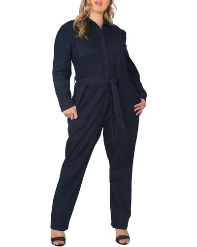Standards & Practices Janeen Belted Denim Boilersuit - Blue