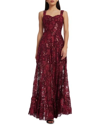 Dress the Population Anabel Floral Sequin Fit & Flare Gown - Purple