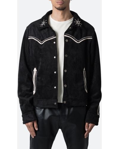 MNML Embellished Western Faux Suede Jacket - Black