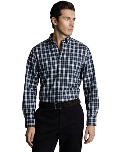 Charles Tyrwhitt Slim Fit Button-down Collar Non-iron Stretch Poplin Check Shirt - Blue