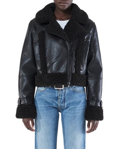 Apparis Jay Faux Leather & Faux Shearling Moto Jacket - Black