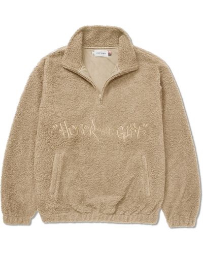 Honor The Gift Script Embroidered Fleece Quarter Zip Pullover - Natural