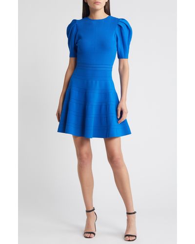 Ted Baker Velvey Puff Sleeve Dress - Blue