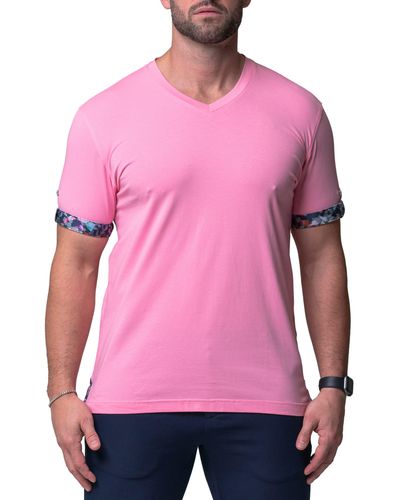 Maceoo Vivaldi Solid Trip V-neck T-shirt At Nordstrom - Pink