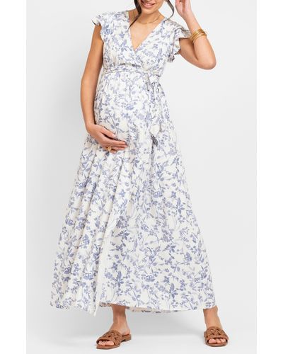 Seraphine Floral Wrap Maternity Dress - White
