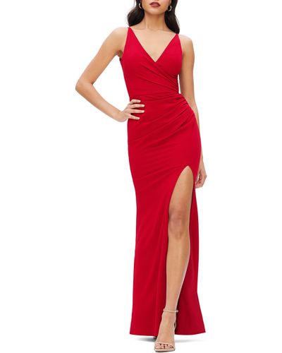 Dress the Population Jordan Ruched Side Slit Gown - Red