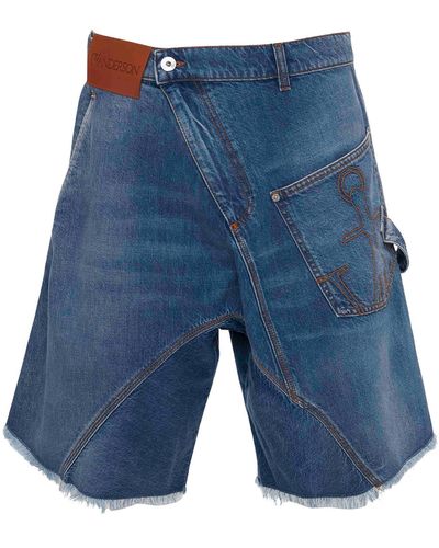 JW Anderson Twisted Cutoff Nonstretch Denim Workwear Shorts - Blue