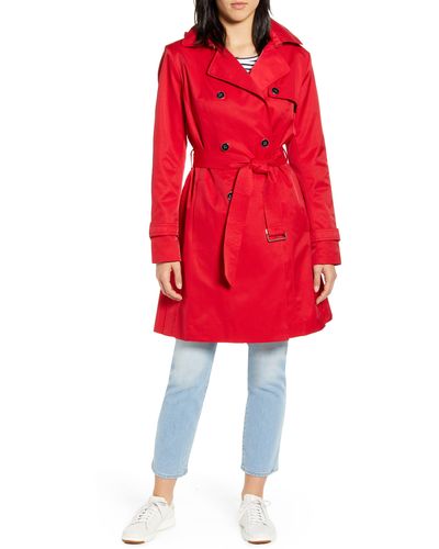 Cole Haan Hooded Trench Coat - Red