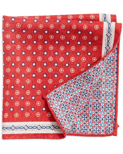Edward Armah Neat & Arabesque Prints Reversible Silk Pocket Square - Red