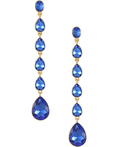Ettika Teardrop Crystal Linear Earrings - Blue