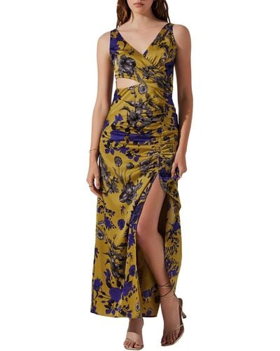 Astr Floral Ruched Cutout Dress - Multicolor