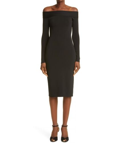 Victoria Beckham Foldover Off The Shoulder Long Sleeve Body-con Dress - Black
