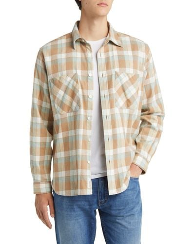 Closed Plaid Cotton Flannel Button-up Shirt - Natural