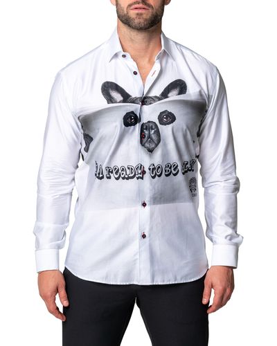 Maceoo Fibonacci Lion Time Regular Fit Cotton Blend Button-up Shirt - White
