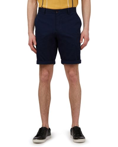 Ben Sherman Signature Flat Front Stretch Cotton Chino Shorts - Blue