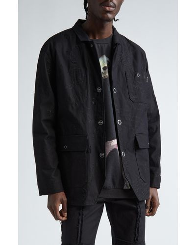 Undercover Graffiti Embroidered Cotton Blend Utility Jacket - Black