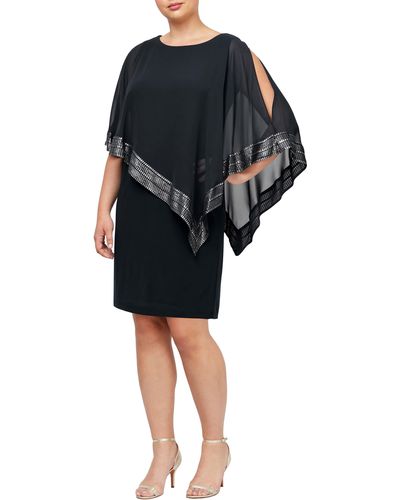 SLNY Foil Trim Asymmetrical Popover Dress - Black