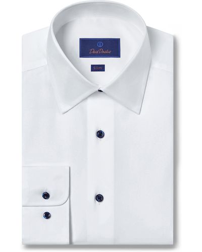 David Donahue Slim Fit Solid Twill Dress Shirt - Blue