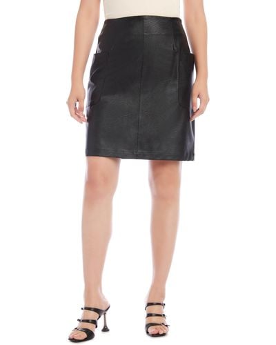 Karen Kane Patch Pocket Faux Leather Skirt - Black